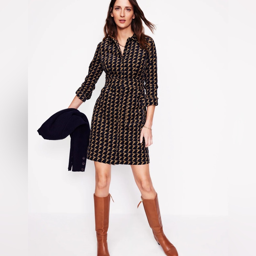 Boden Black and Tan Long Sleeve Shirt Dress